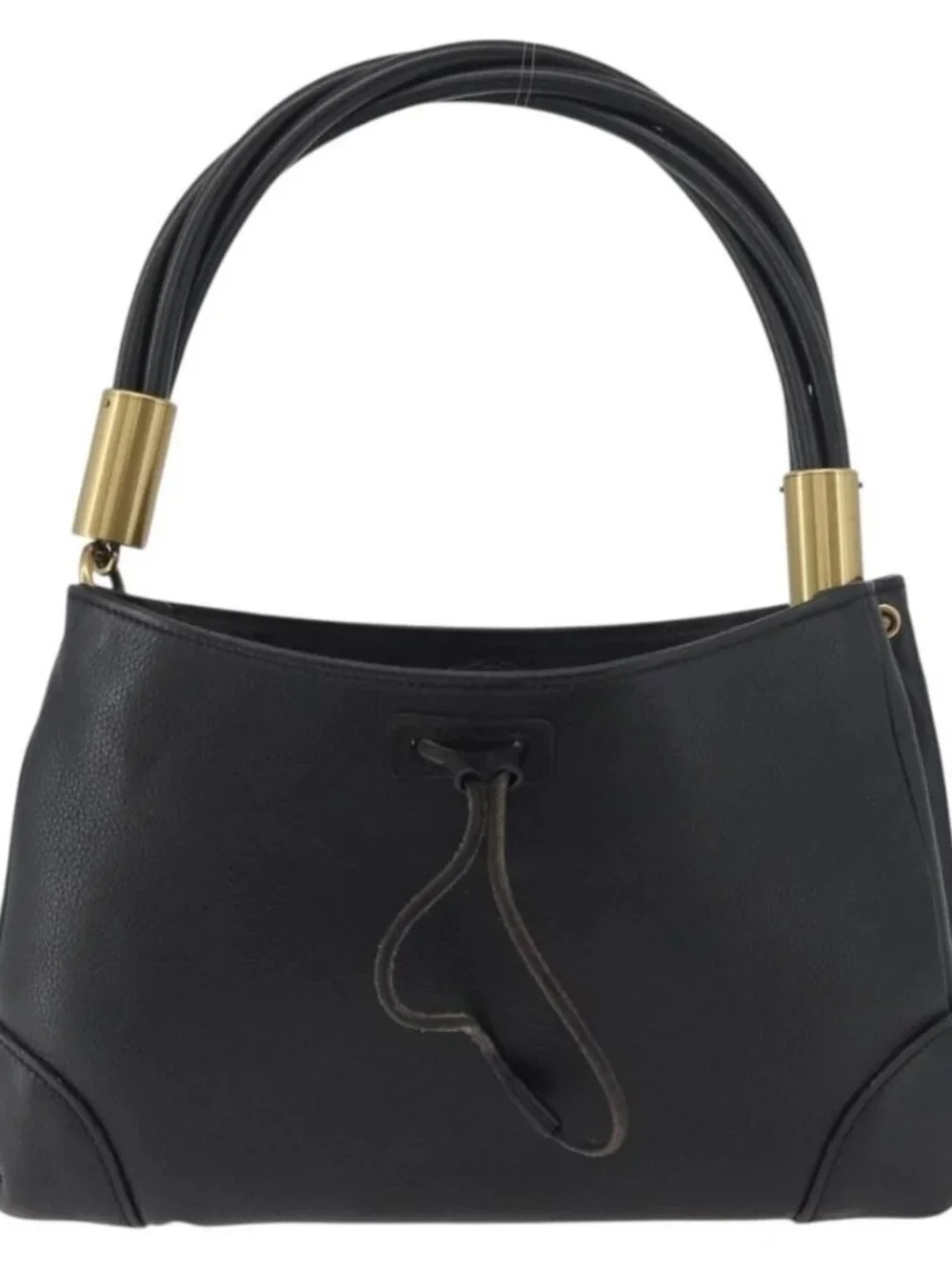 GUCCI Shoulder Bag Leather Black Gold 108964 Auth